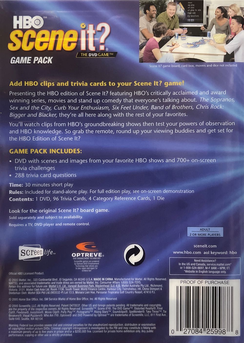 Scene It? • HBO (Game Pack)  (2 Or More) board game collectible [Barcode 027084259988] - Main Image 2