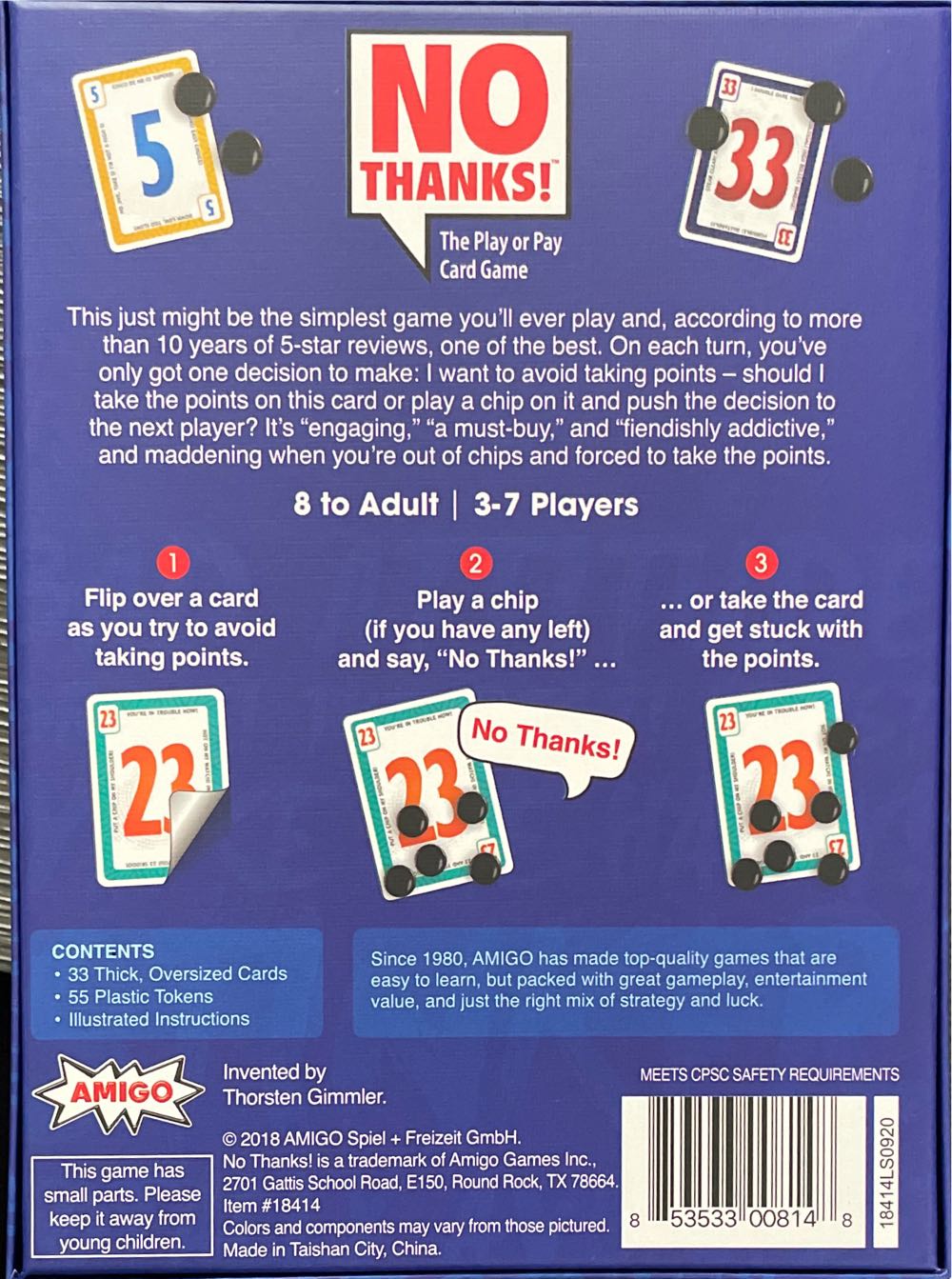 No Thanks!  (3-7) board game collectible [Barcode 853533008148] - Main Image 2