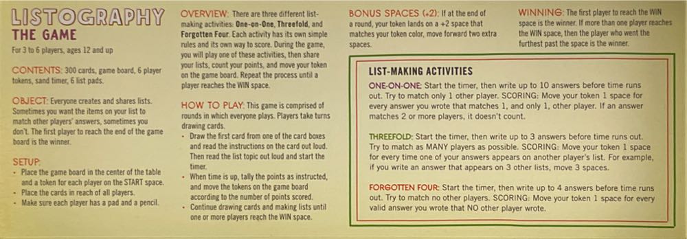 Listography  (3-6) board game collectible [Barcode 9781452151779] - Main Image 3