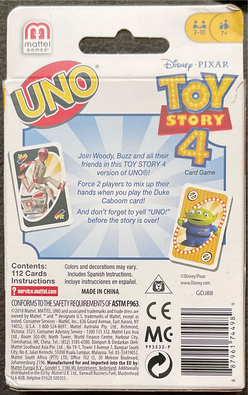Uno: TOY STORY 4 Edition  (2-10) board game collectible [Barcode 887961744989] - Main Image 2
