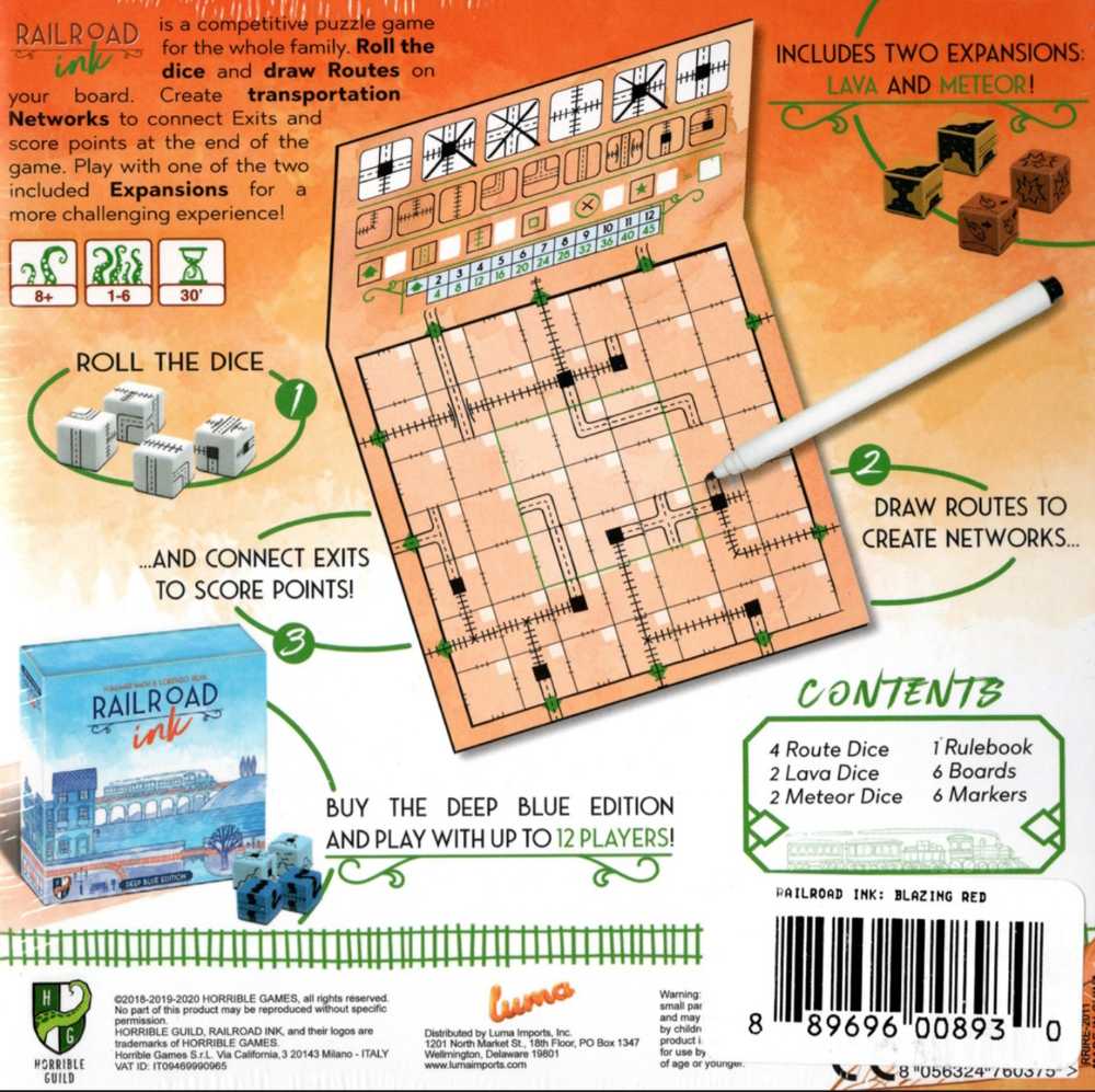 Railroad Ink - Blazing Red Edition  (1-6) board game collectible [Barcode 889696008930] - Main Image 2