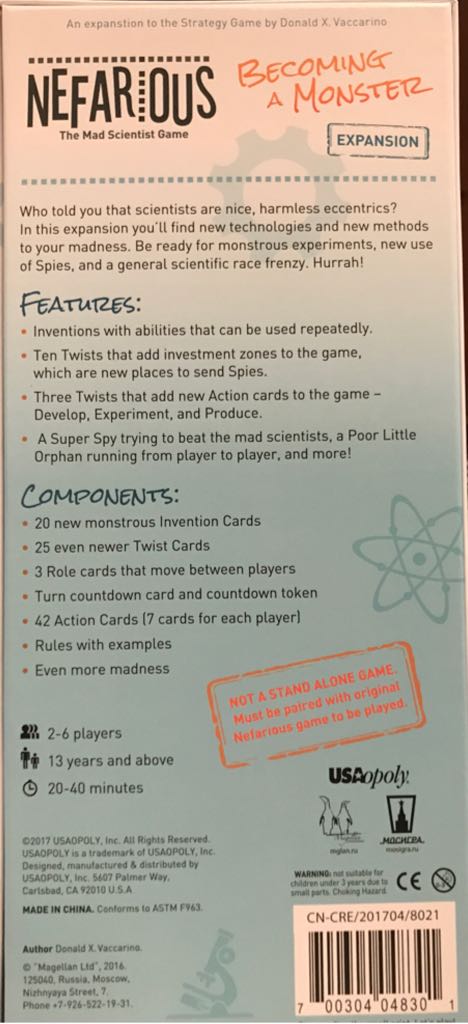 Nefarious: Becoming a Monster Expansion  (2-6) board game collectible [Barcode 700304048301] - Main Image 2