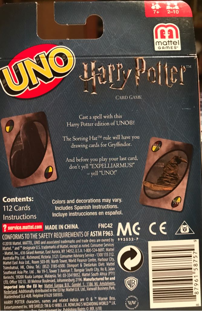 UNO: Harry Potter  (2-10) board game collectible [Barcode 887961587579] - Main Image 2
