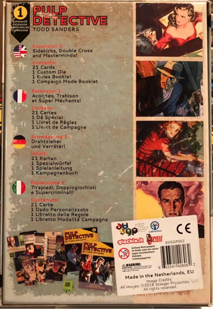 Pulp Detective: Expansion 1 - Double Cross, Masterminds and Sidekicks  (1-2) board game collectible [Barcode 653341426062] - Main Image 2