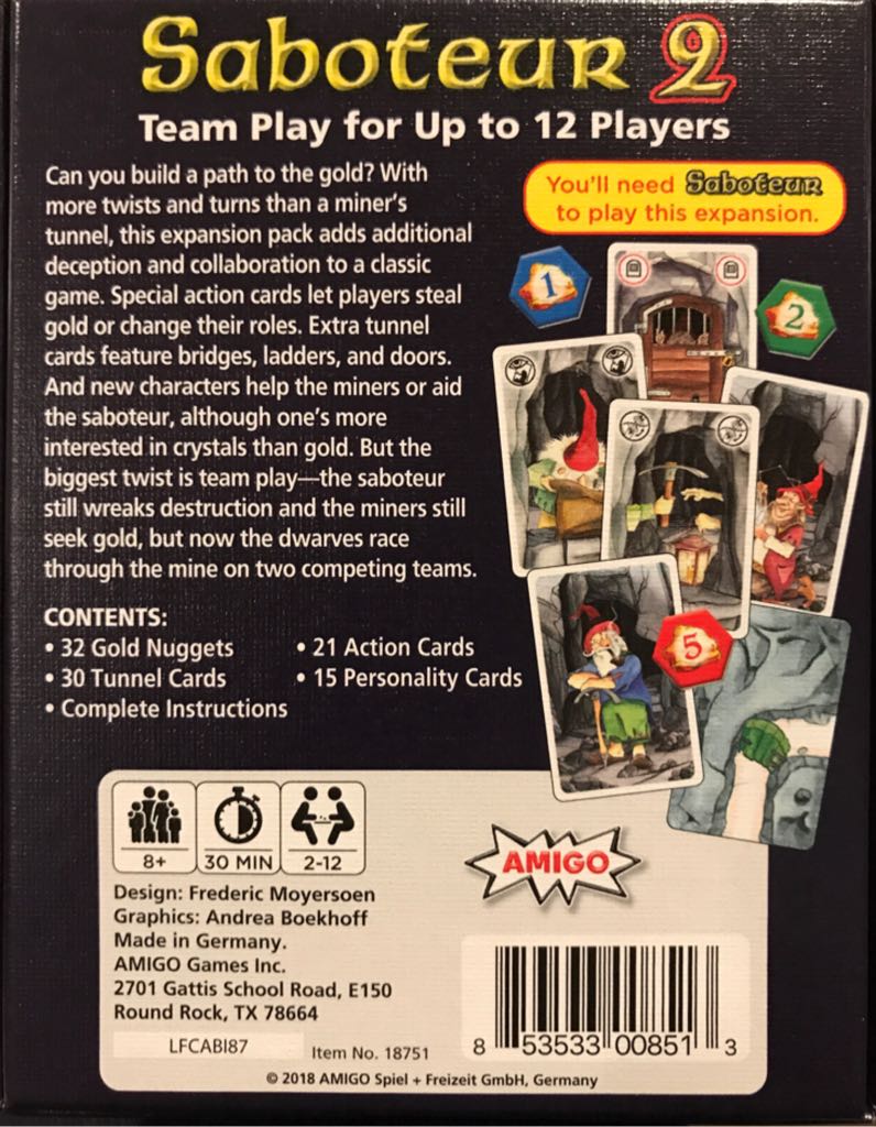 Saboteur: 2  board game collectible [Barcode 853533008513] - Main Image 2