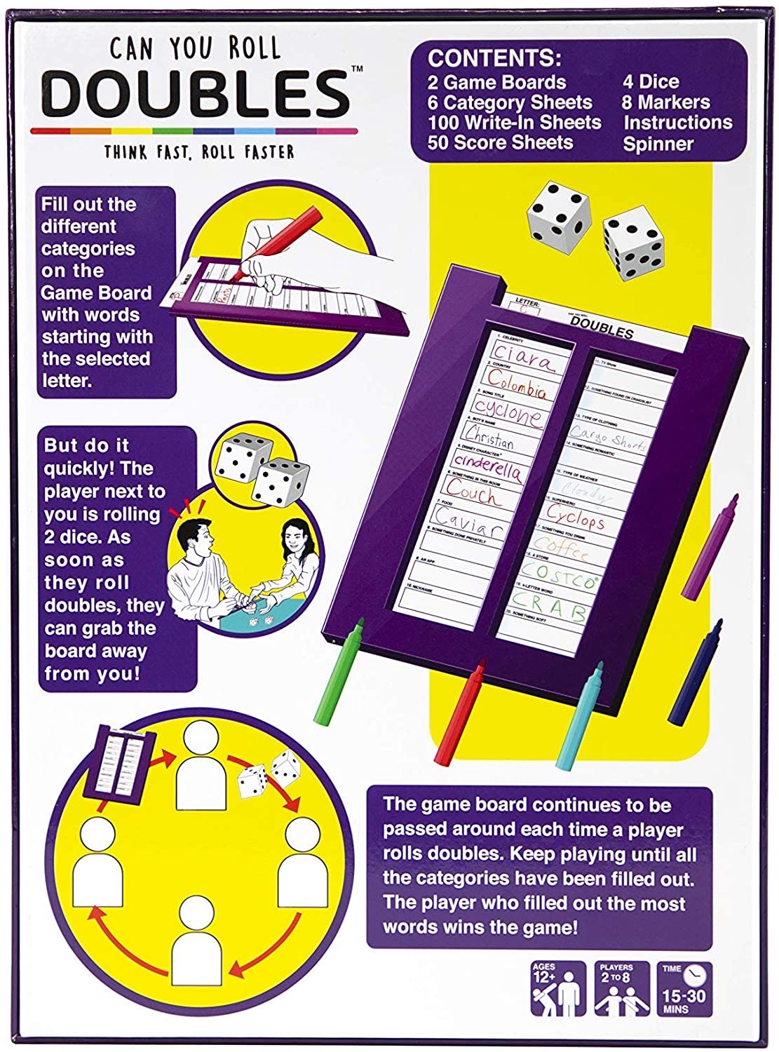 Can You Roll Doubles  (2-8) board game collectible [Barcode 810816030265] - Main Image 2