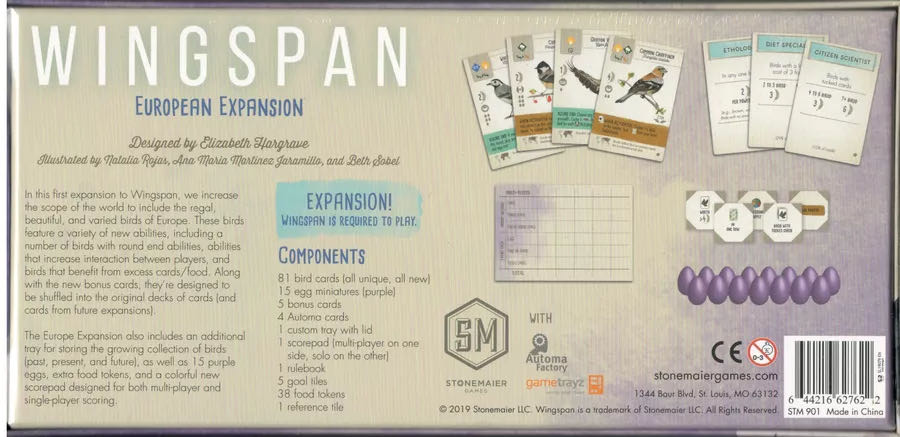 Wingspan: European Expansion  (1 - 5) board game collectible [Barcode 644216627622] - Main Image 3