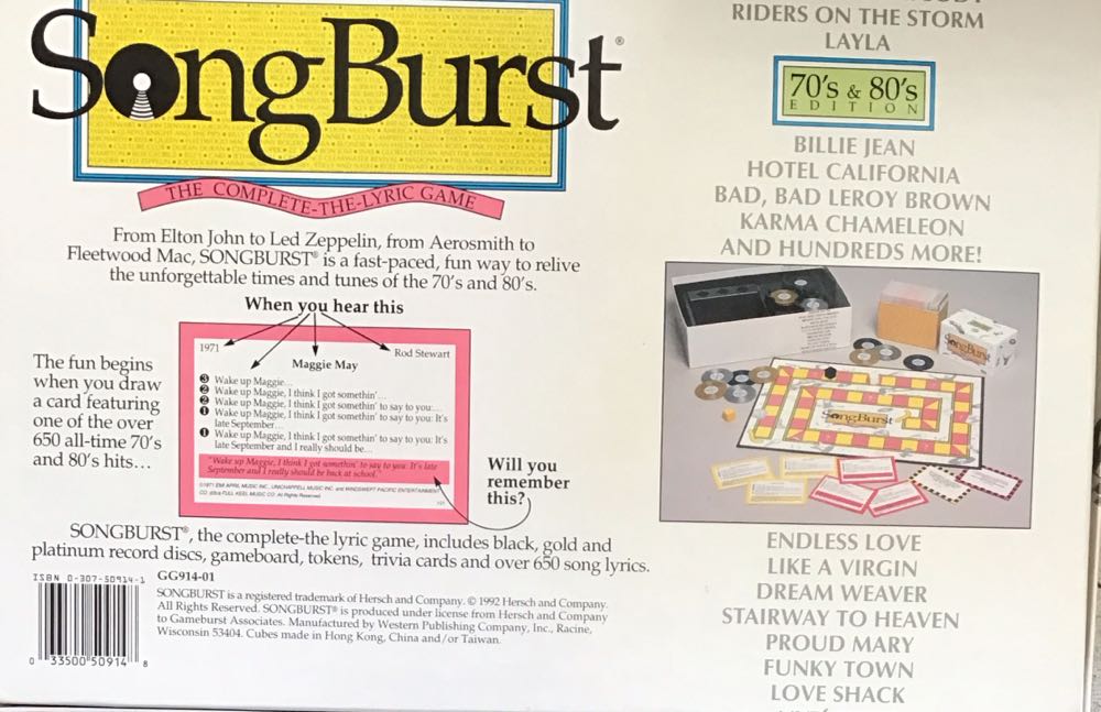 SONGBURST 70’s & 80’s Edition  (3+) board game collectible [Barcode 033500509148] - Main Image 2