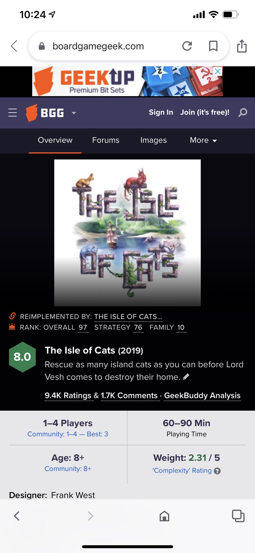 The Isle Of Cats  (1-4) board game collectible [Barcode 5060716750007] - Main Image 2