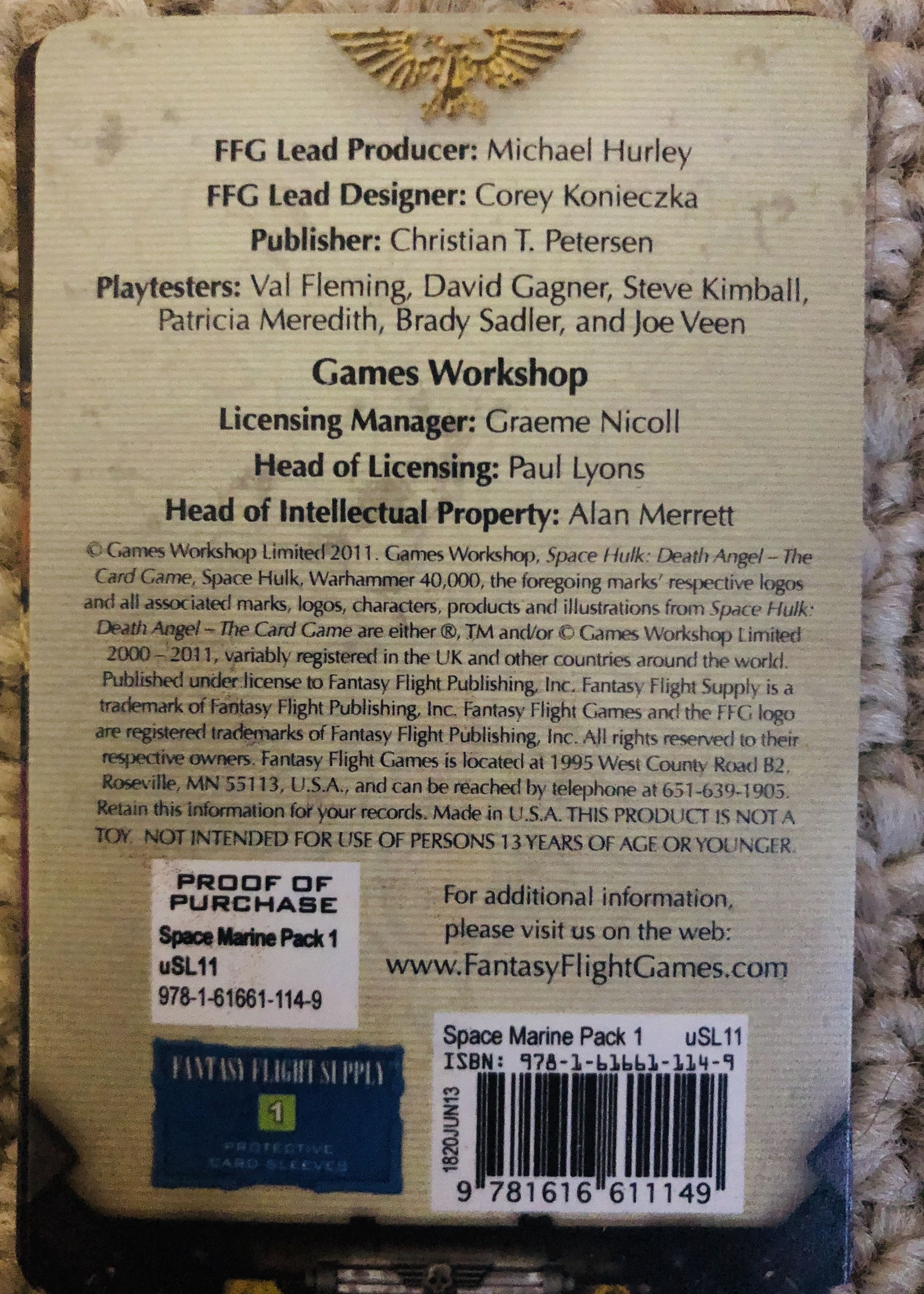 Death Angel-The Card Game-Space Marine (pack 1)  board game collectible - Main Image 2