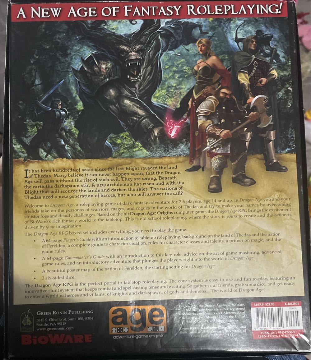 P&P: Dragon Age Dark Fantasy Roleplaying Set 1  (1-5) board game collectible [Barcode 9781934547304] - Main Image 2