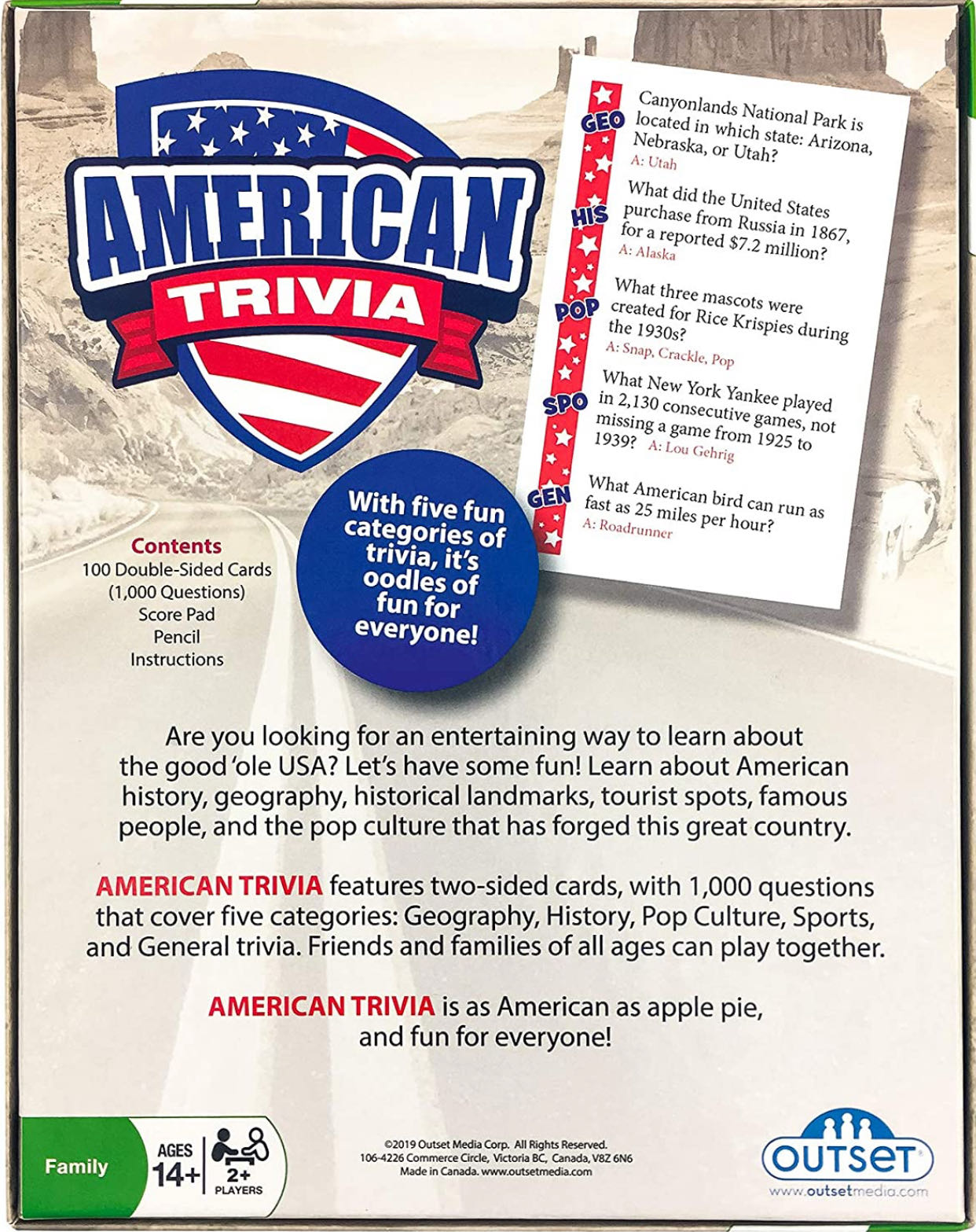 American Trivia  (2+) board game collectible [Barcode 625012180191] - Main Image 2