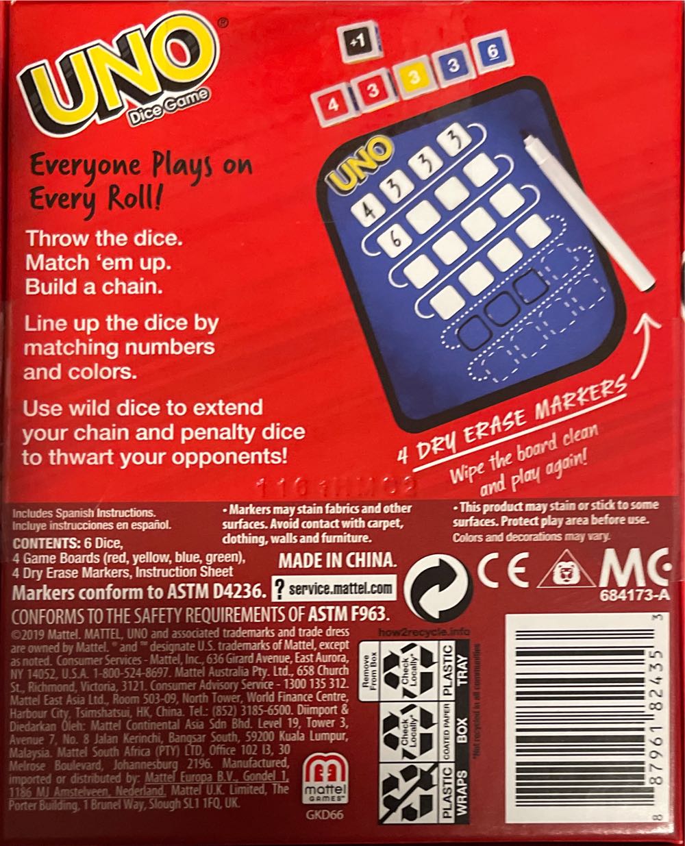 UNO: Dice  (2-4) board game collectible [Barcode 887961824353] - Main Image 2