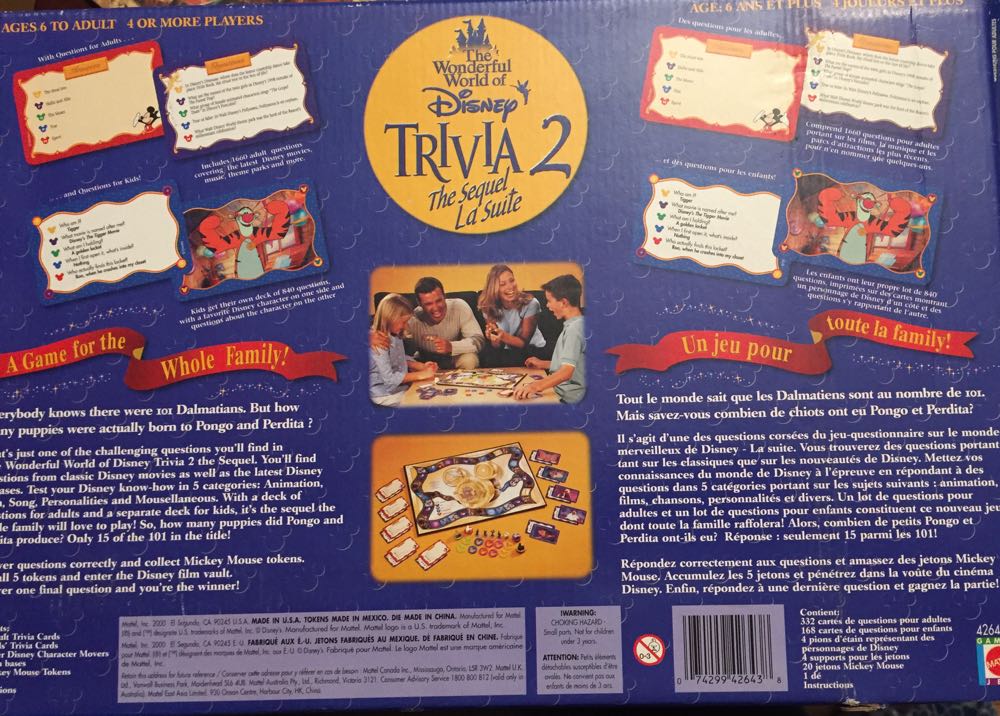 Disney Trivia 2 The Sequel Game  (4) board game collectible [Barcode 074299426438] - Main Image 2