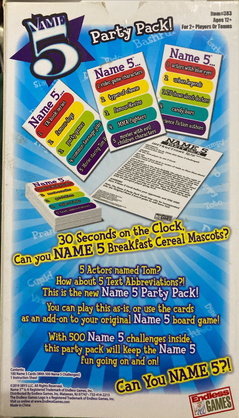 Name 5: Party Pack  (2+ Players Or Teams) board game collectible [Barcode 632468003837] - Main Image 2