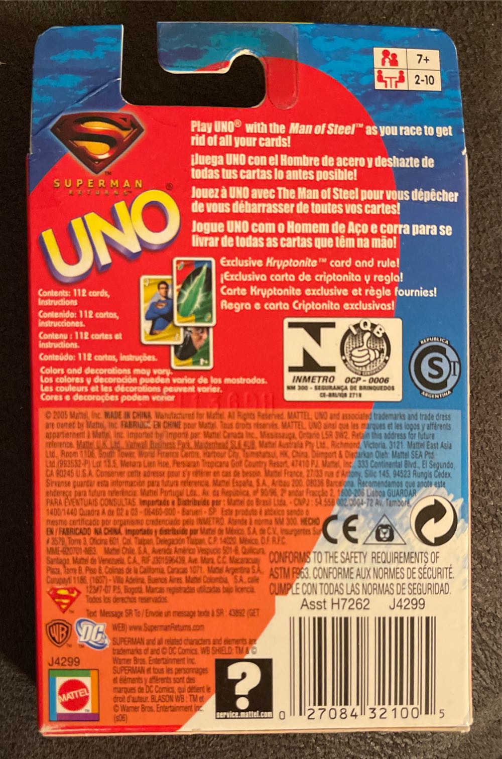 Superman Returns Uno  (2-10) board game collectible [Barcode 027084321005] - Main Image 2