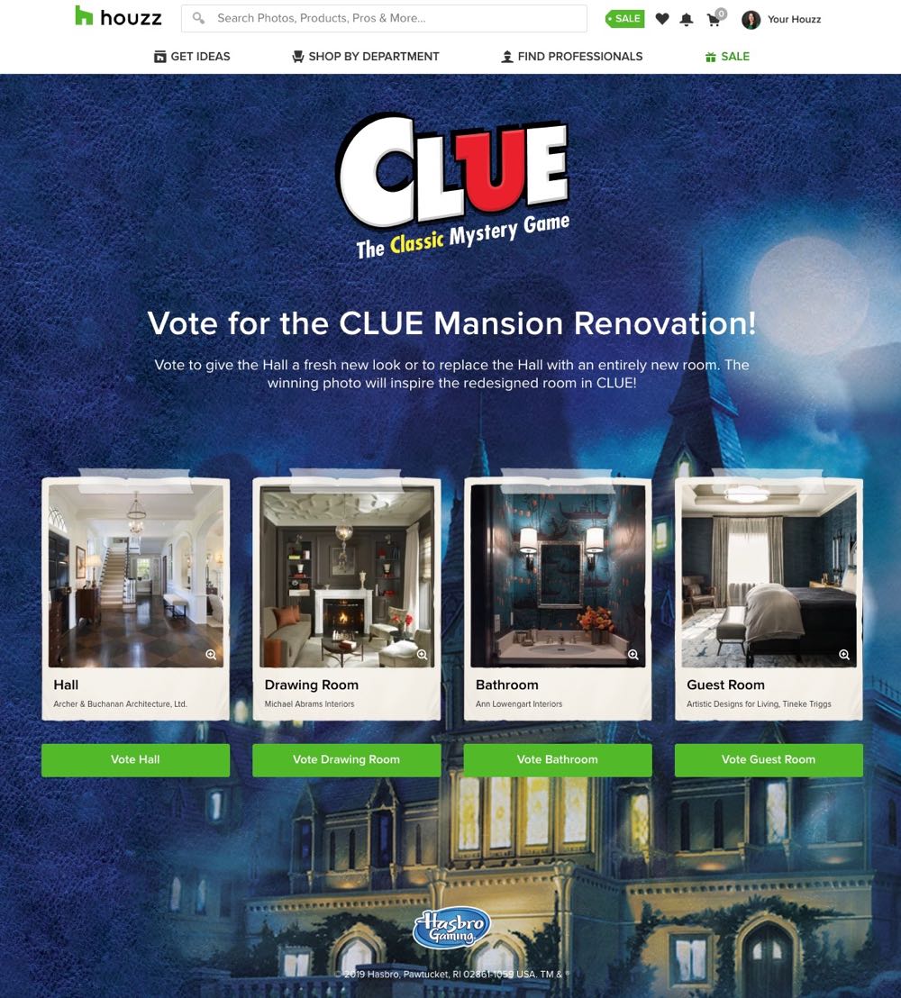 CLUE® (2020) HOUZZ Edition with FAN-VOTED ROOM  (2-6) board game collectible [Barcode 630509909384] - Main Image 3