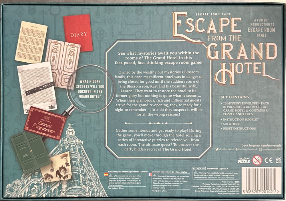 Escape From The Grand Hotel  (2+) board game collectible [Barcode 5056297201021] - Main Image 2