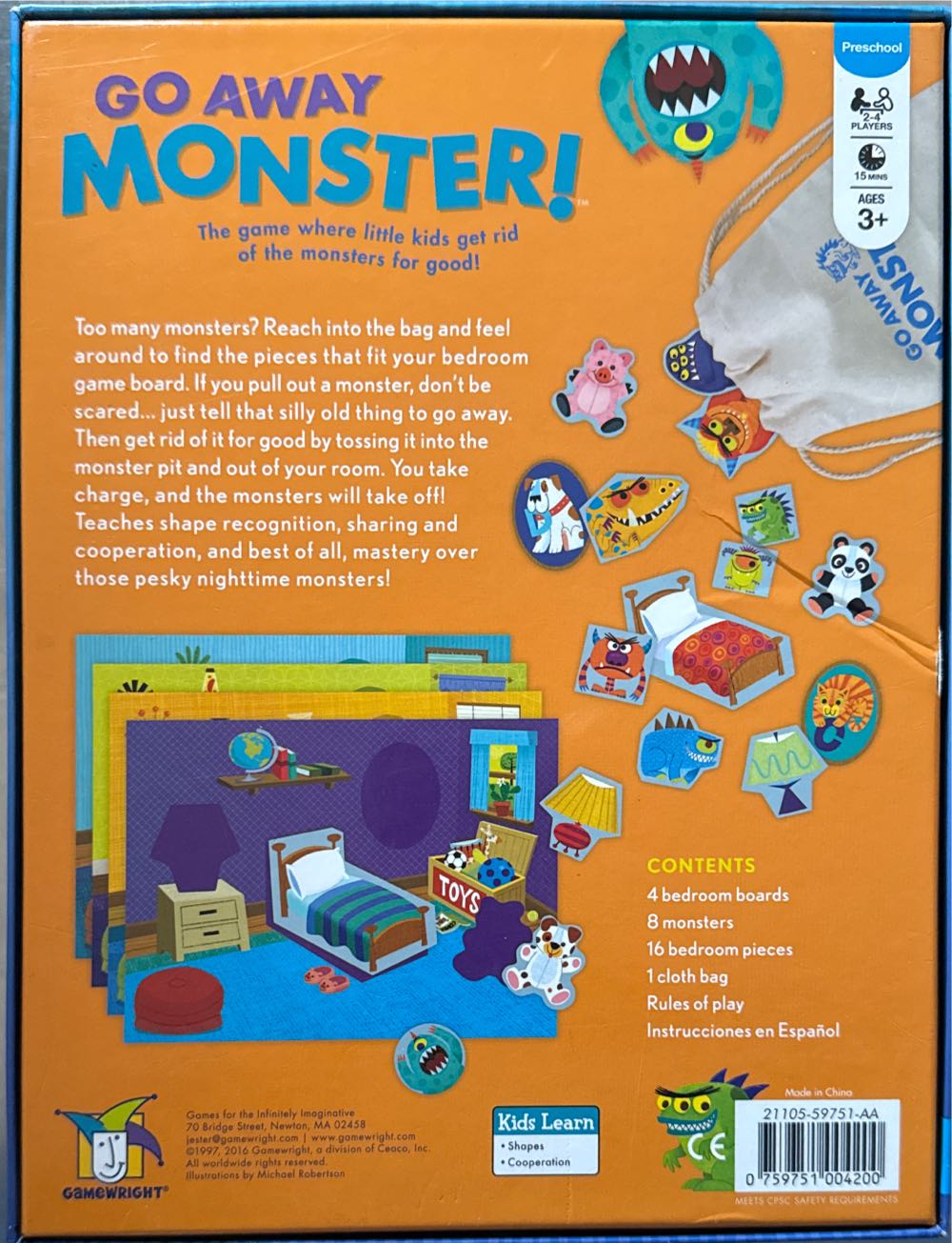 Go Away Monster  (2-4) board game collectible [Barcode 759751004200] - Main Image 2
