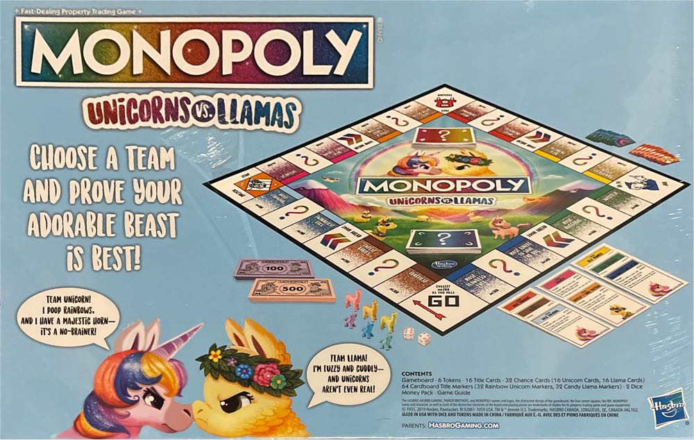 Monopoly: Unicorn Vs Llamas  (2-4) board game collectible [Barcode 630509905485] - Main Image 2