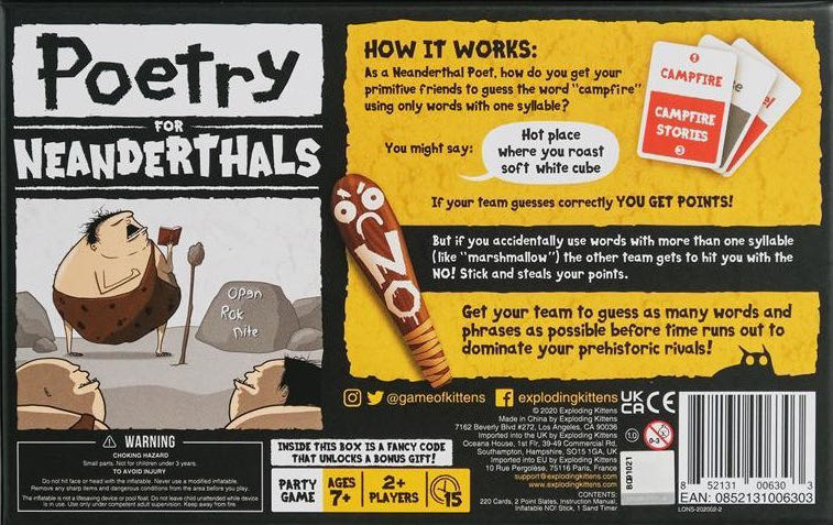 Poetry for Neanderthals  (2-12) board game collectible [Barcode 852131006303] - Main Image 2