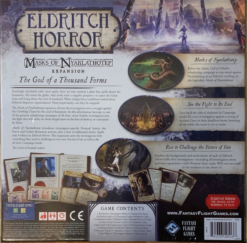 Eldritch Horror: Masks Of Nyarlathotep Expansion  (1-8) board game collectible [Barcode 841333105136] - Main Image 2
