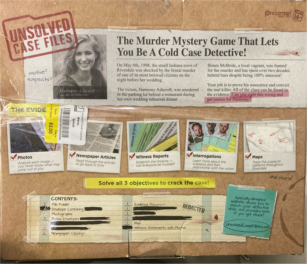 Unsolved Case Files: Harmony Ashcroft Case  (1+) board game collectible [Barcode 021853087734] - Main Image 2