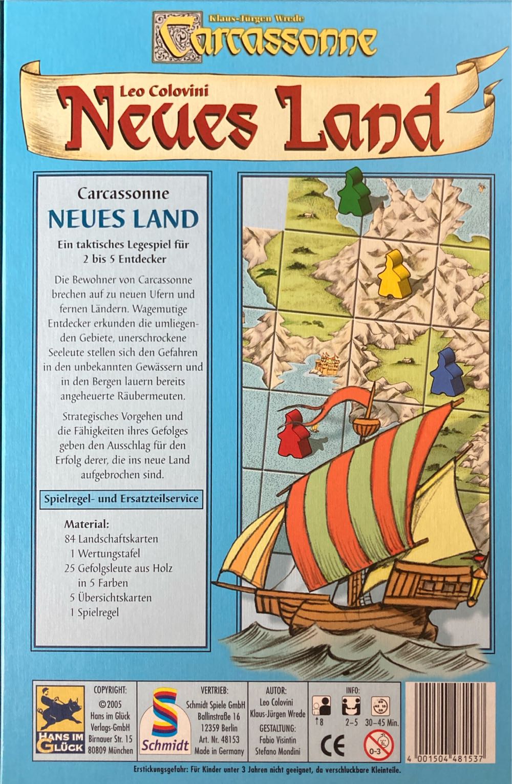 Carcassonne: New Country Tactical Laying Game. Sheds Klaus Jurgen And Leo Colo  (2-5) board game collectible [Barcode 4001504481537] - Main Image 2