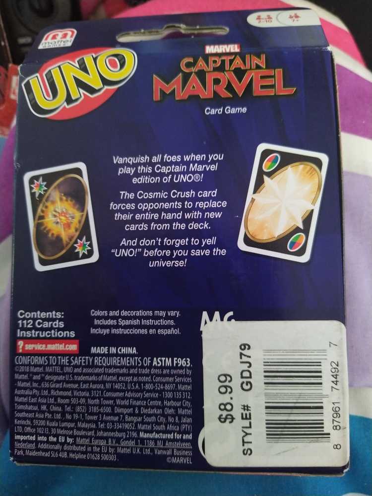Uno Marvel Captain Marvel  (2-10) board game collectible [Barcode 887961744927] - Main Image 2