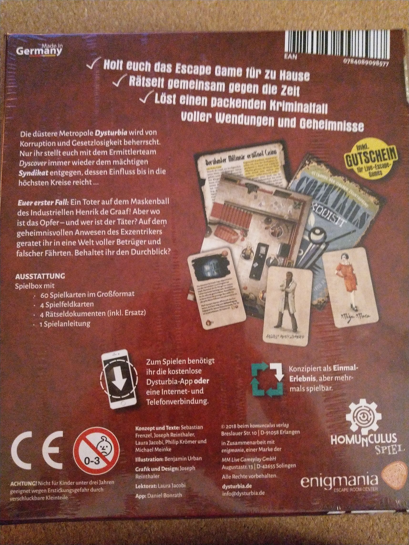 Escape Dysturbia Mörderischer Maskenball  (1-8) board game collectible [Barcode 784089098577] - Main Image 2