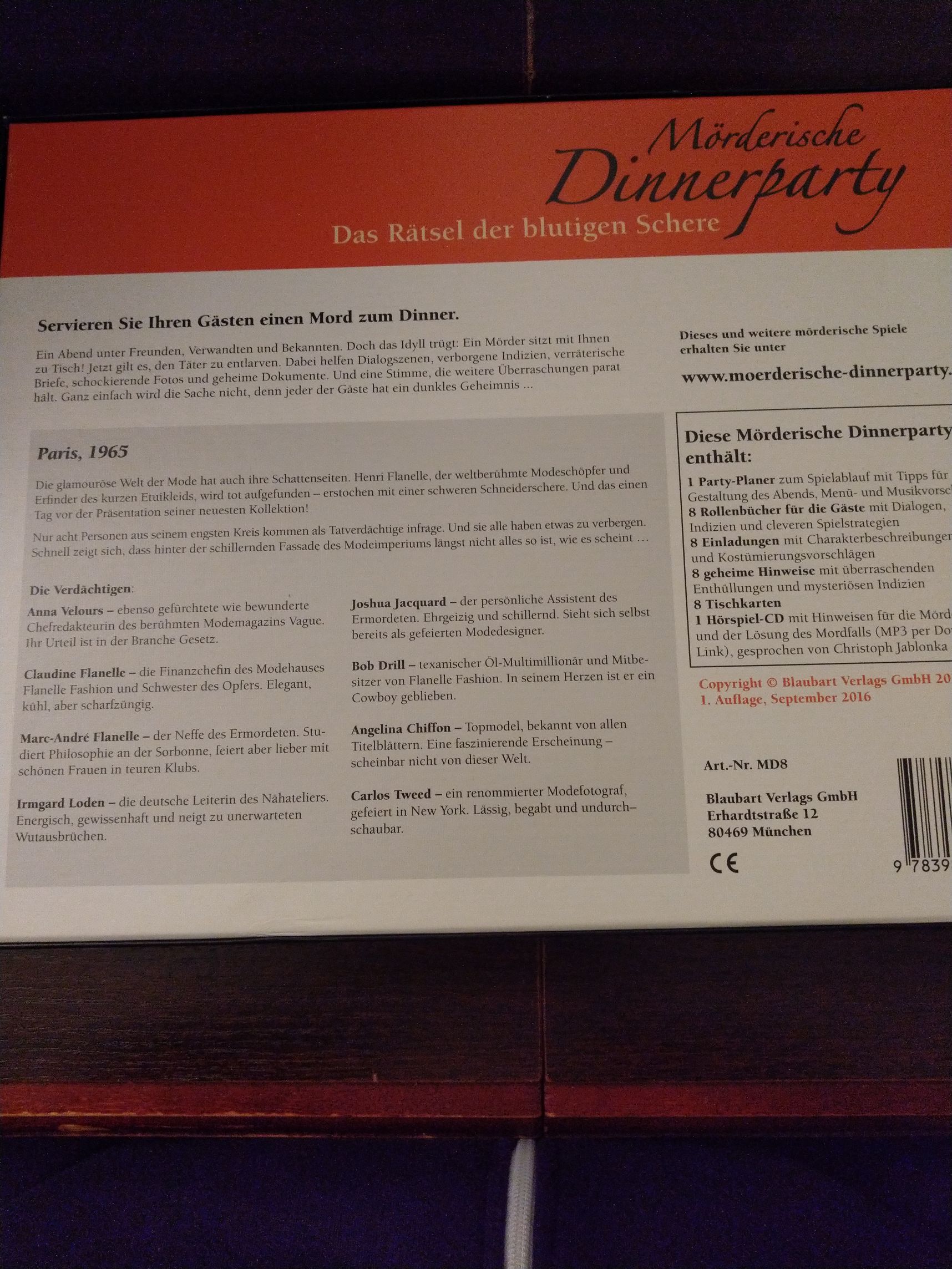 Mörderische Dinnerparty - Das Rätsel der blutigen Schere  board game collectible [Barcode 9783981047882] - Main Image 2