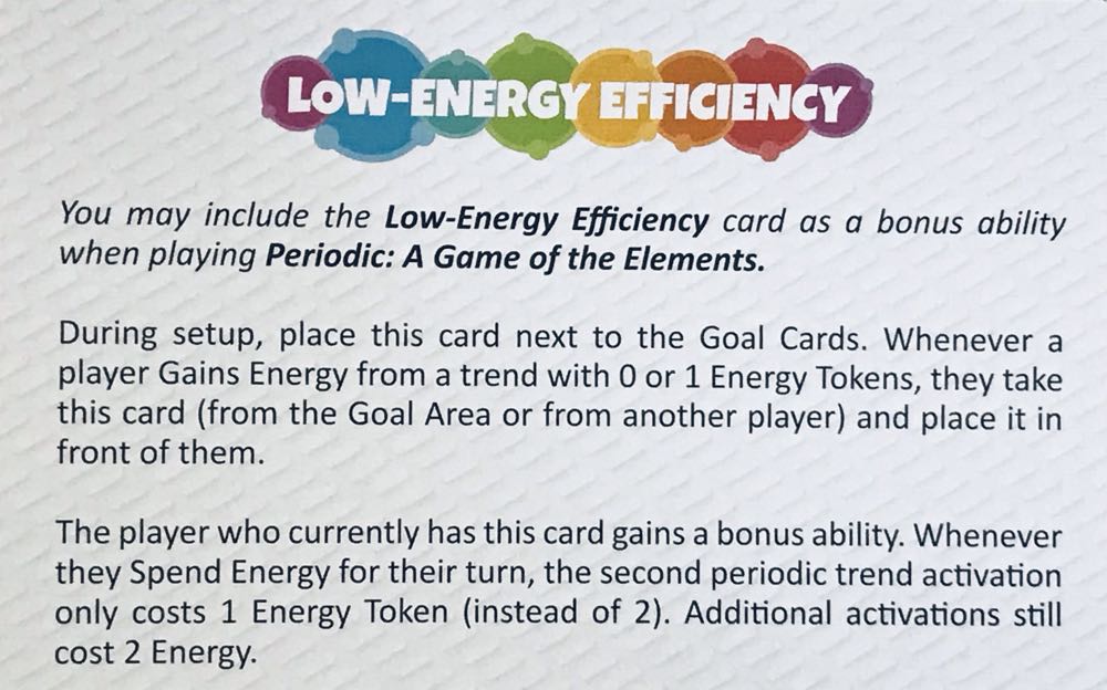 Periodic: Low-Energy Efficiency Bonus Promo  (2-5) board game collectible - Main Image 2