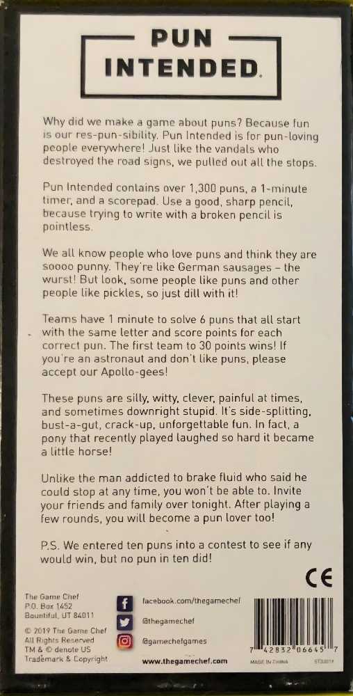 Pun Intended It’s All Pun And Games Perfect Game For Pun Lovers  (4-12) board game collectible [Barcode 742832066457] - Main Image 2