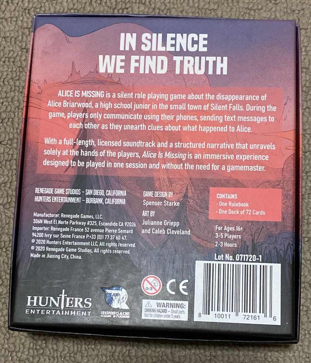 Alice Is Missing  (3-5) board game collectible [Barcode 810011721616] - Main Image 2