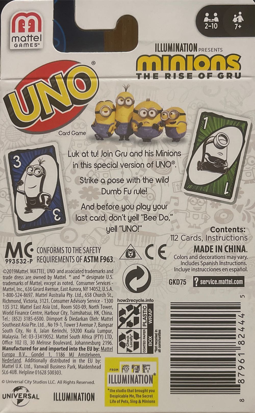 Uno: Minions - The Rise Of Gru  (2-10) board game collectible [Barcode 887961824445] - Main Image 2