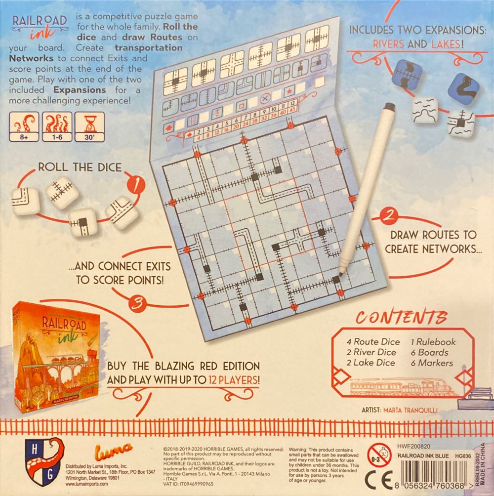 Railroad Ink: Deep Blue Edition  (1-6) board game collectible [Barcode 889696008923] - Main Image 2