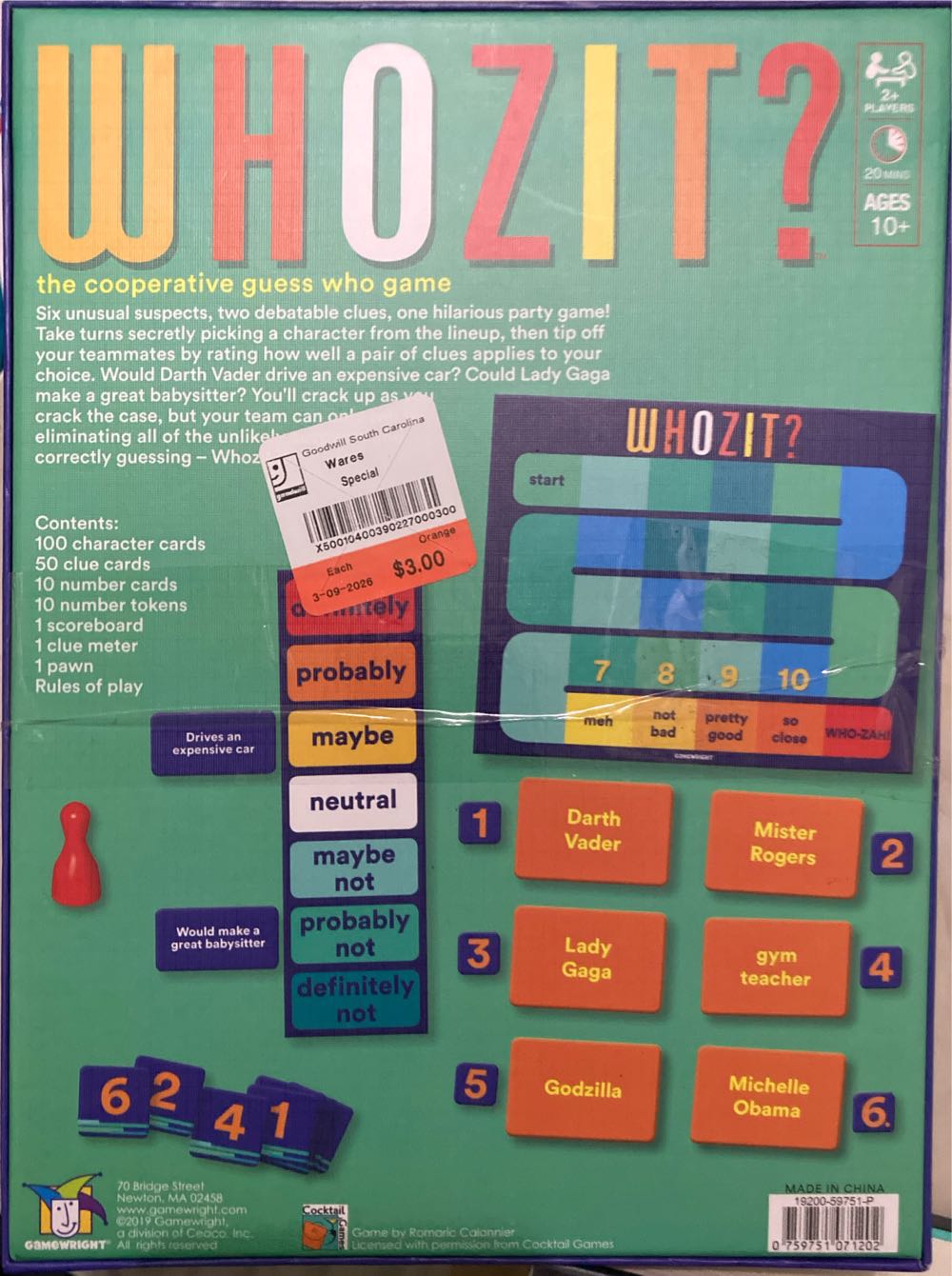 Gamewright Whozit? The Cooperative Guess Who Game  (2+) board game collectible [Barcode 759751071202] - Main Image 2