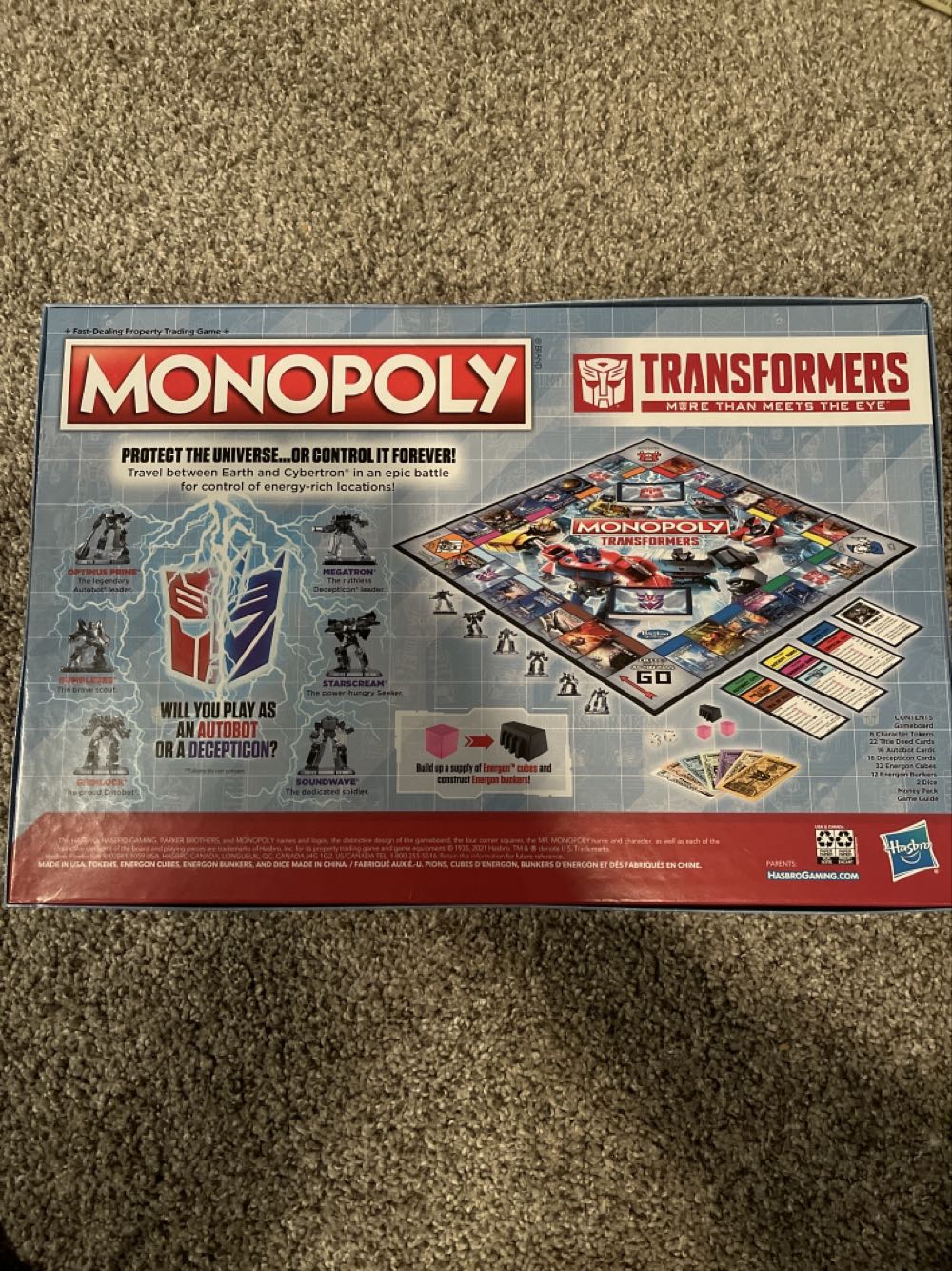 Monopoly: Transformers Edition  (2-6) board game collectible [Barcode 630509993444] - Main Image 2