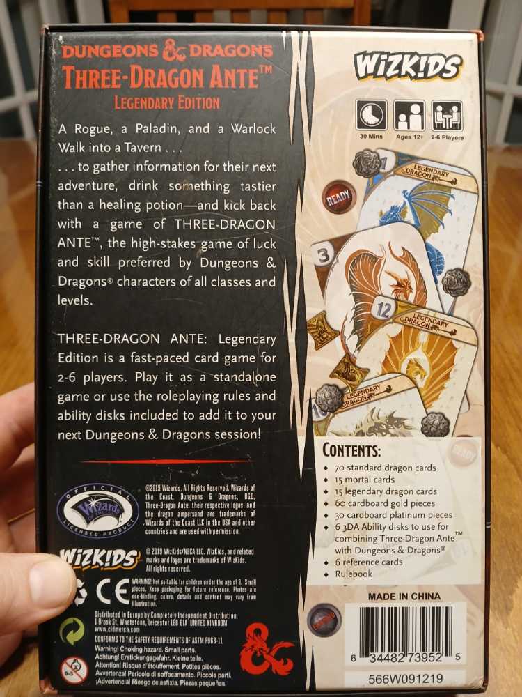 Three Dragon Ante: Legendary Edition  (2-6) board game collectible [Barcode 634482739525] - Main Image 2