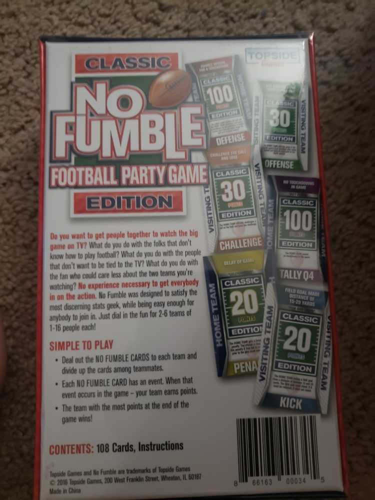 No Fumble Football Party Game Classic Edition  (1-16) board game collectible - Main Image 2