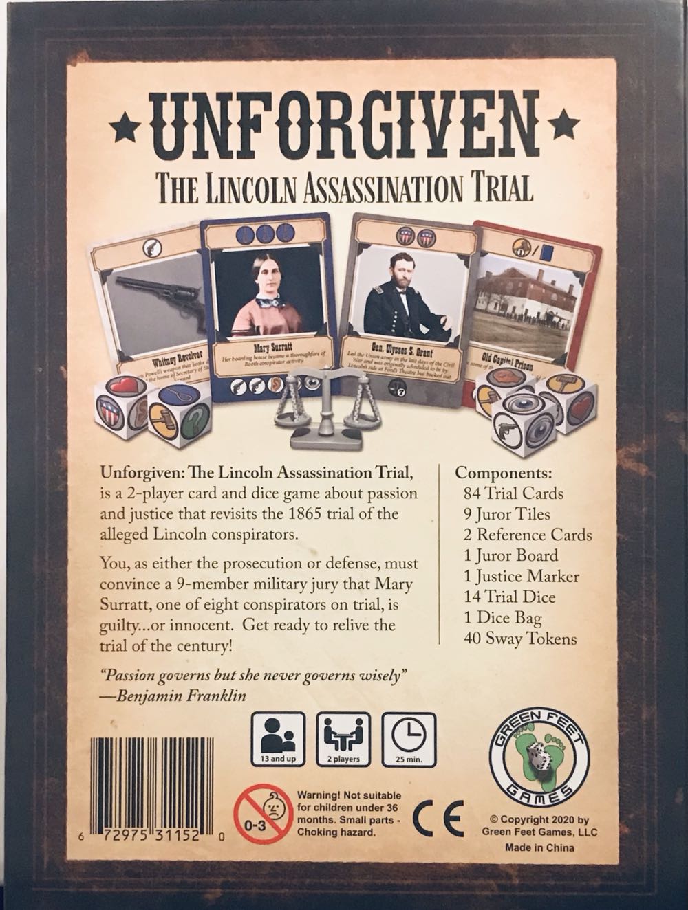 Unforgiven: The Lincoln Assassination Trial  (2) board game collectible [Barcode 672975311520] - Main Image 2
