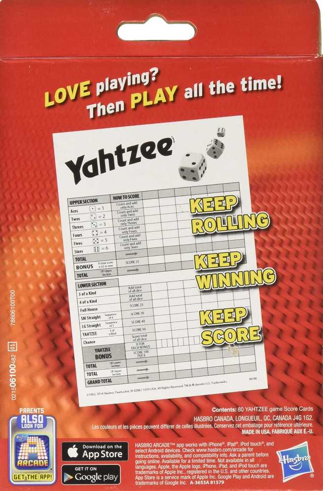 Yahtzee: Score Cards  (2+) board game collectible [Barcode 630509329083] - Main Image 2