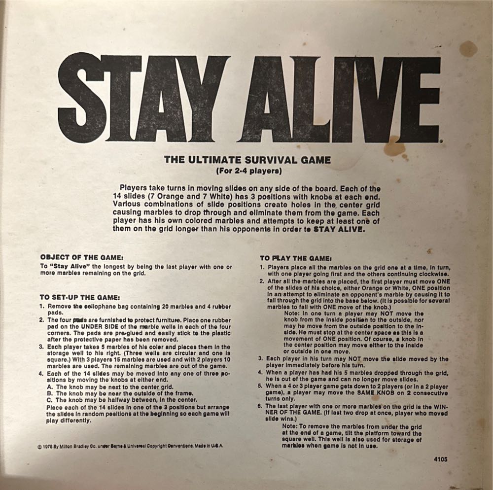 Stay Alive   (2-4) board game collectible - Main Image 3