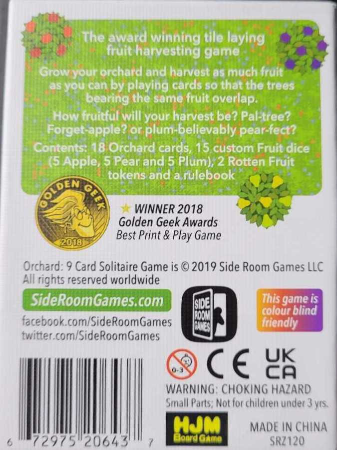 Orchard: 9 Card Solitaire Game  (1) board game collectible [Barcode 672975206437] - Main Image 2