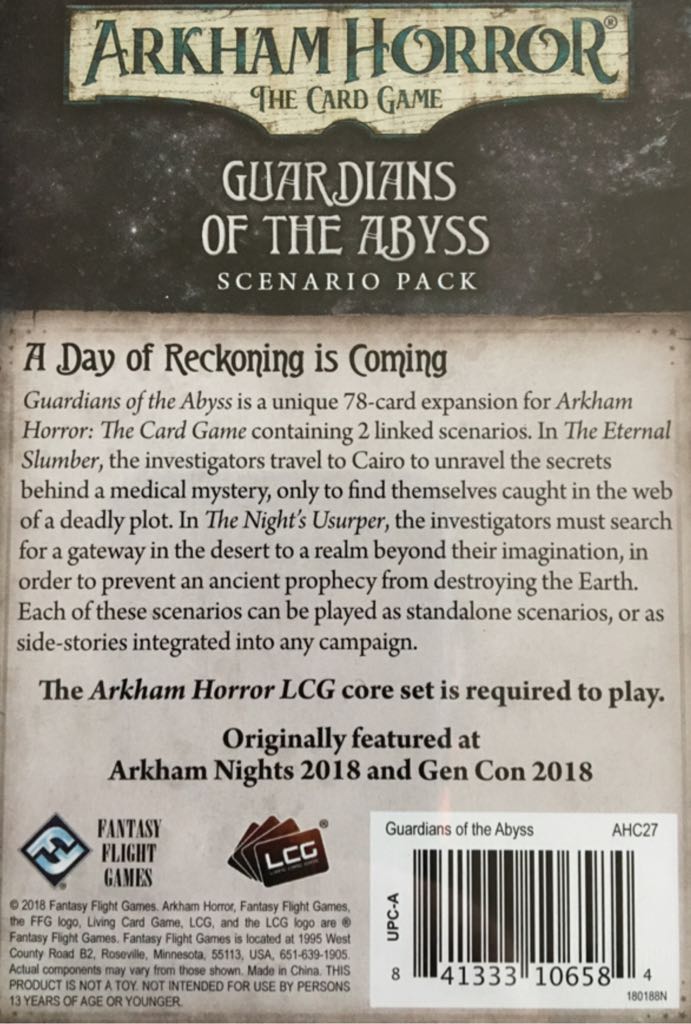 Arkham Horror LCG: Guardians of the Abyss  (1-4 (2)) board game collectible [Barcode 841333106584] - Main Image 2