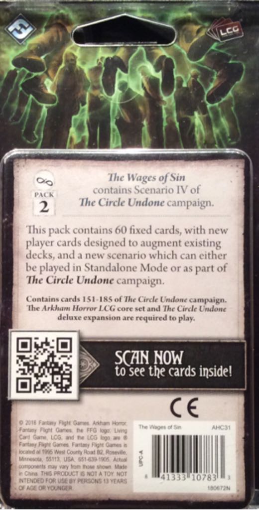 AH LCG: The Circle Undone Pk2 The Wages Of Sin  board game collectible [Barcode 841333107833] - Main Image 2