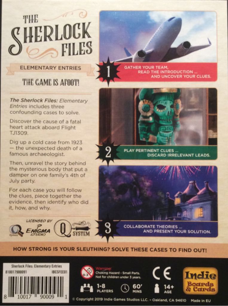 Sherlock Files, The: Elementary Entries  (1-8) board game collectible [Barcode 810017900091] - Main Image 2