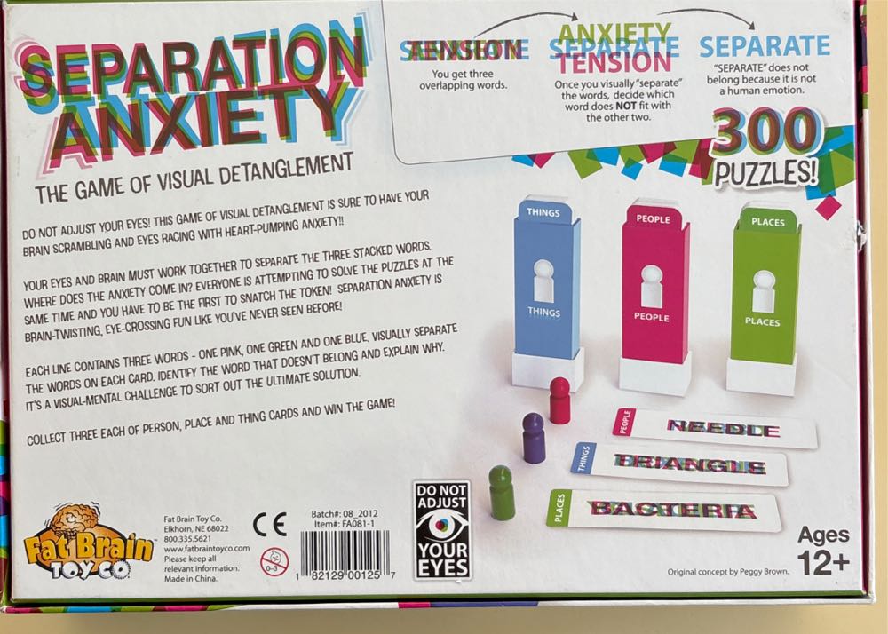 Separation Anxiety  (3+) board game collectible [Barcode 182129001257] - Main Image 2