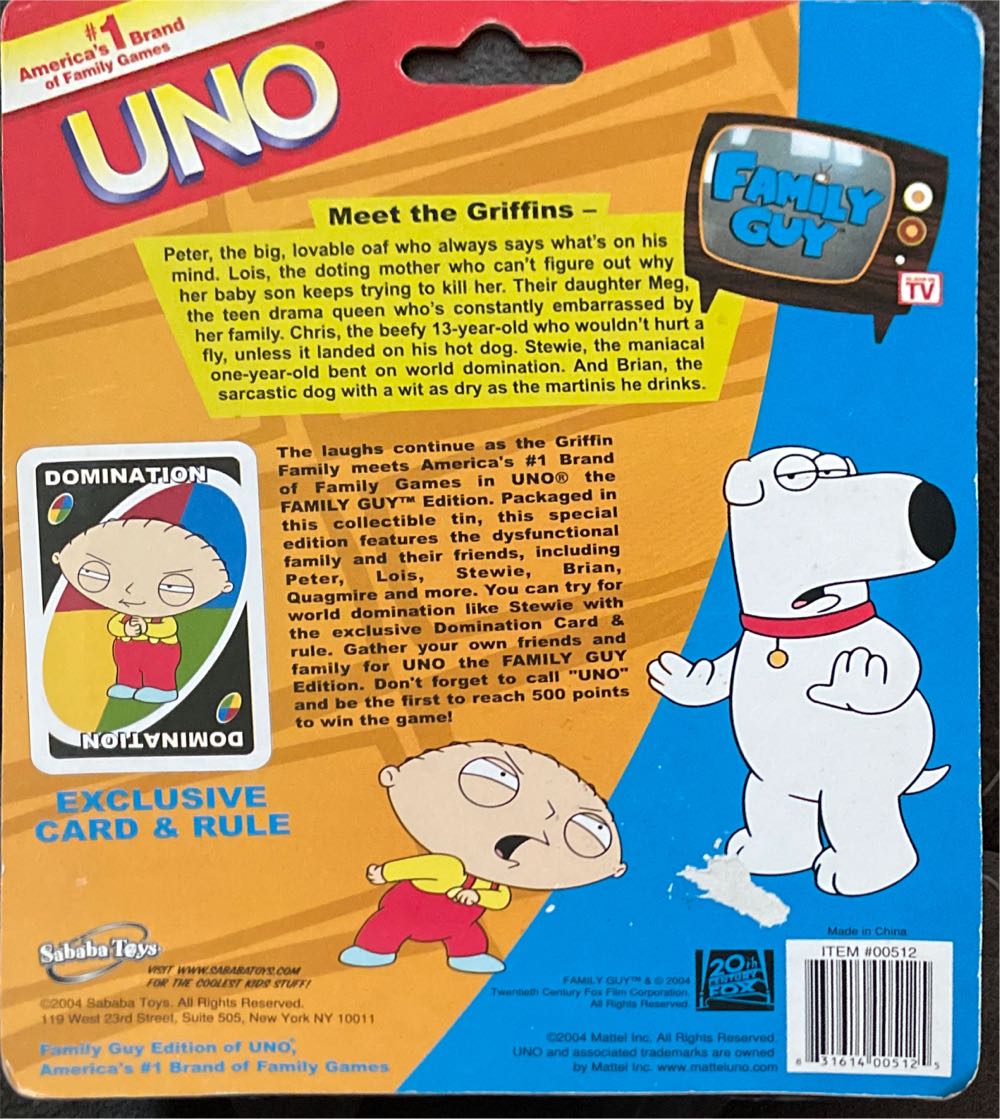Family Guy Special Edition Uno Card Card In Collectors Tin  board game collectible [Barcode 831614005125] - Main Image 2