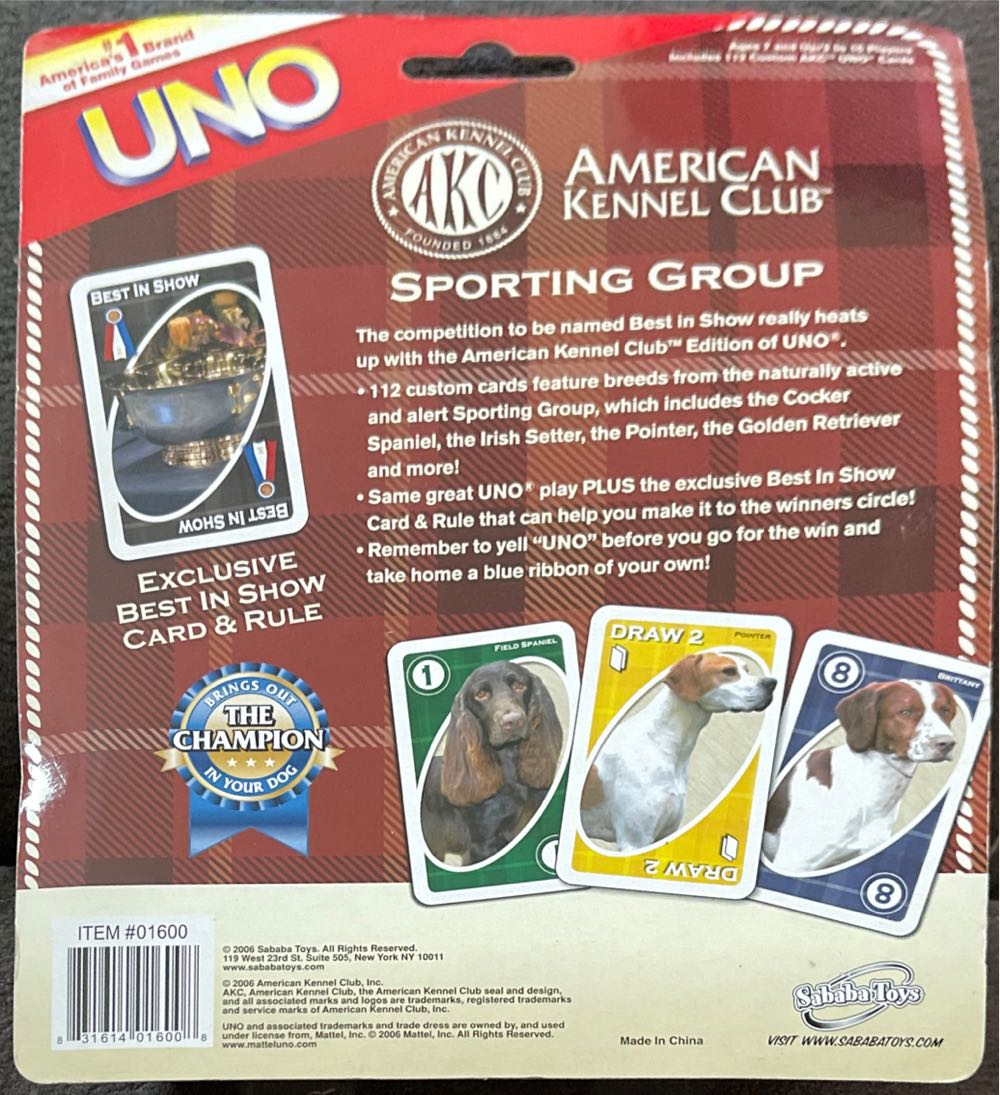 Uno: American Kennel Club Sporting Group  board game collectible [Barcode 831614016008] - Main Image 2
